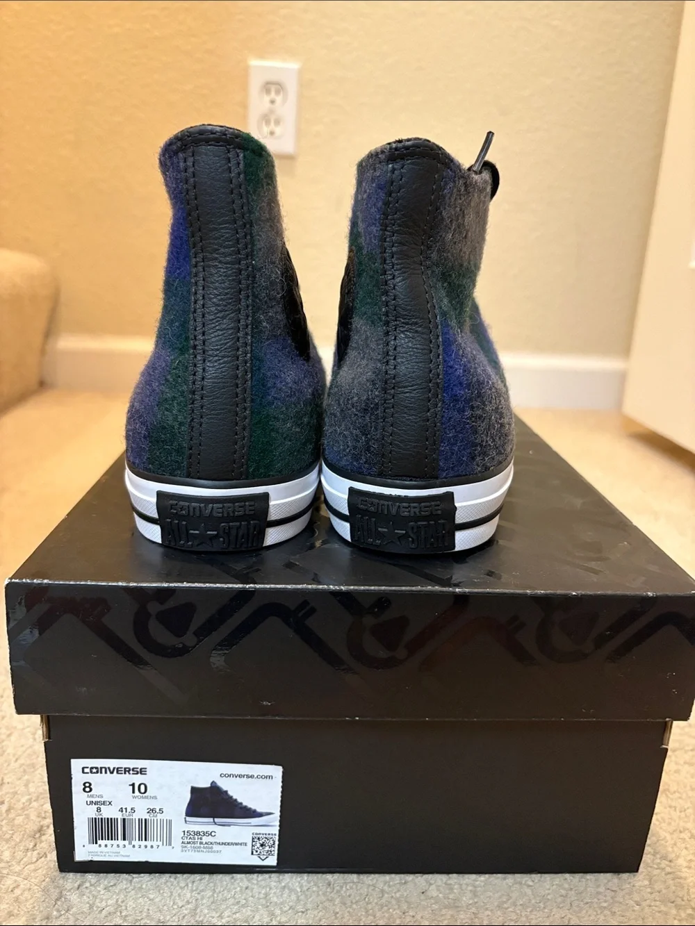 Converse x Woolrich CTAS HI Sneakers, Almost Black/Thunder/White, Men’s 8 - Picture 5 of 6